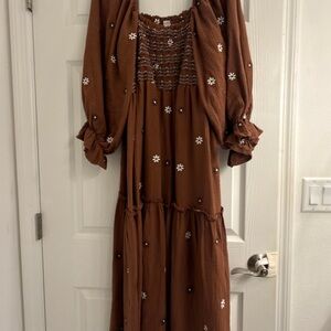 Chic Soul Brown Floral Long Sleeve Dress